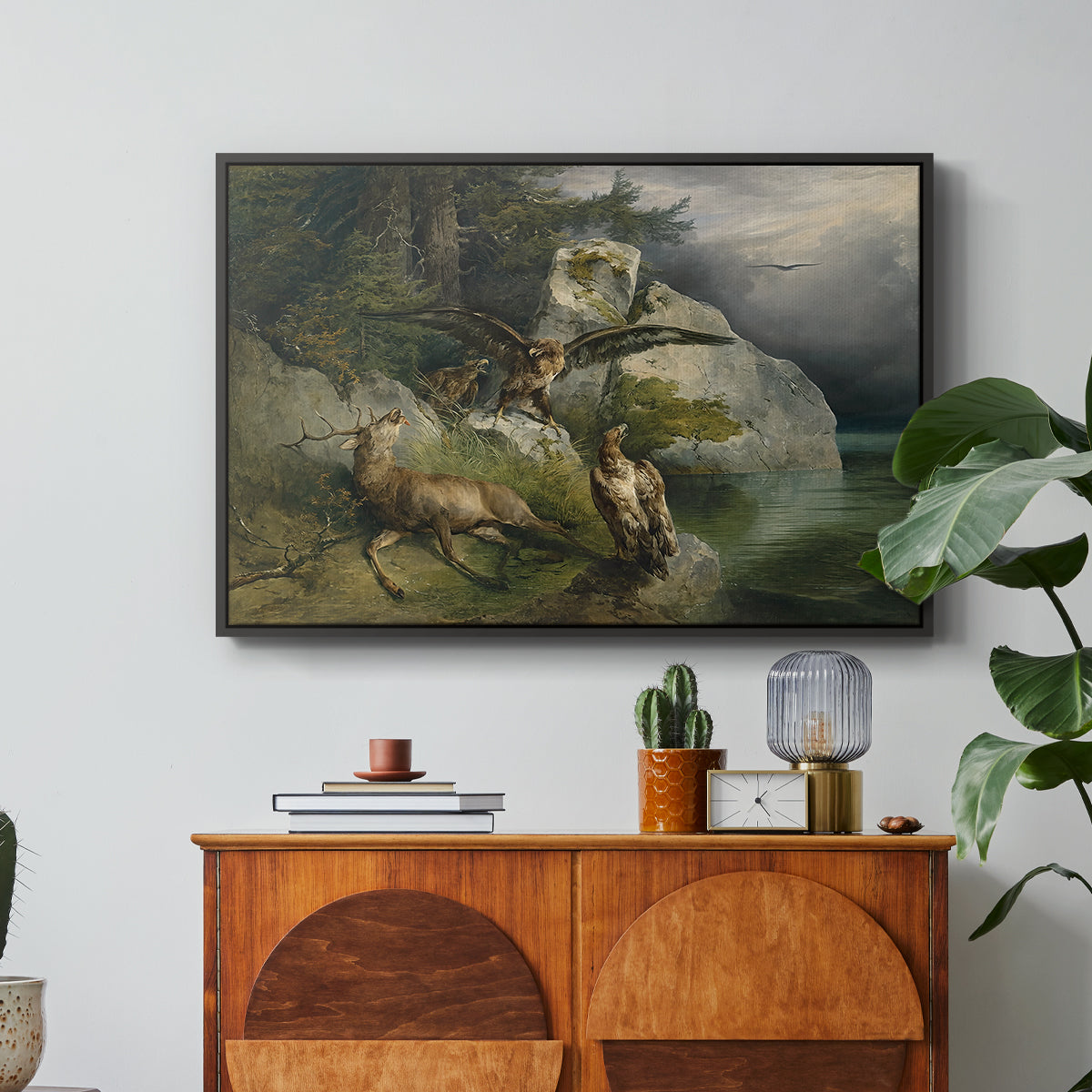 Eagles and Dying Stag on a Lakeshore, 1836 - Floater Framed Canvas Print