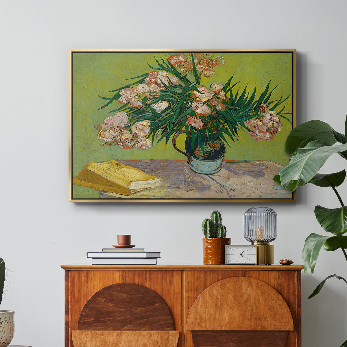 Vase with Oleanders and Books, 1888 - Floater Framed Canvas Print