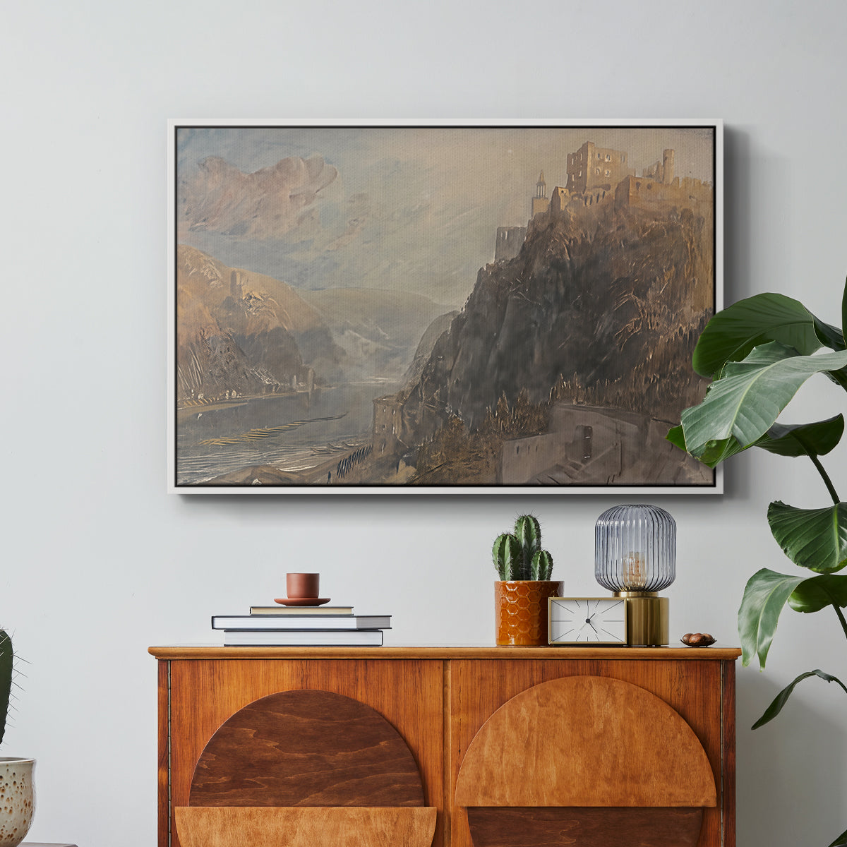 Rheinfels Looking to Katz and Gourhausen, 1817 - Floater Framed Canvas Print