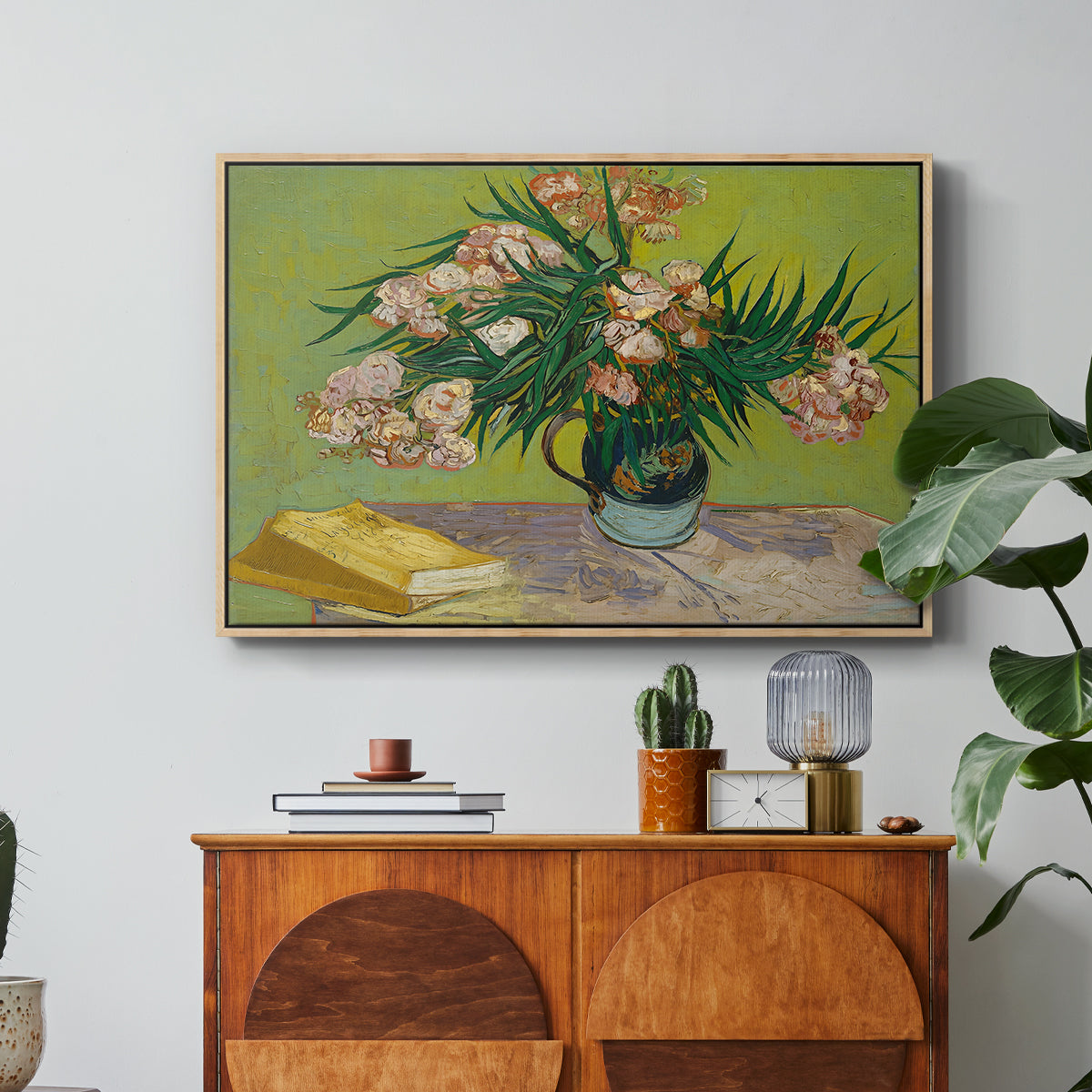 Vase with Oleanders and Books, 1888 - Floater Framed Canvas Print