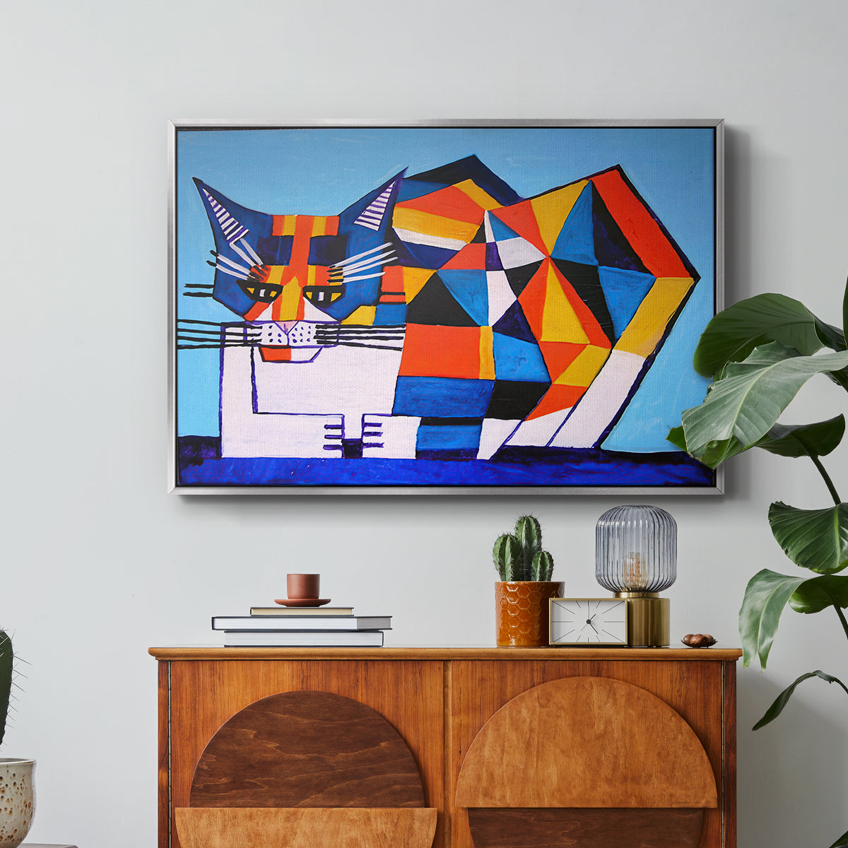 Cassie Thinking about Cubism - Floater Framed Canvas Print