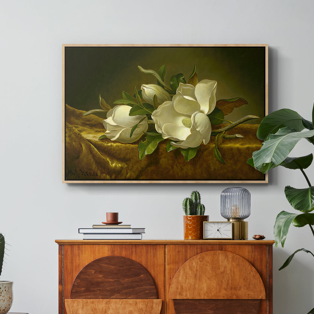 Magnolias on Gold Velvet Cloth, c. 1888-1890 - Floater Framed Canvas Print