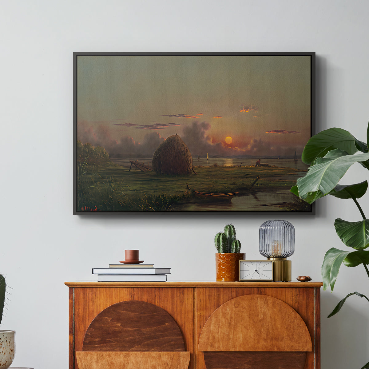Haystack at Sunset, 1880 - Floater Framed Canvas Print