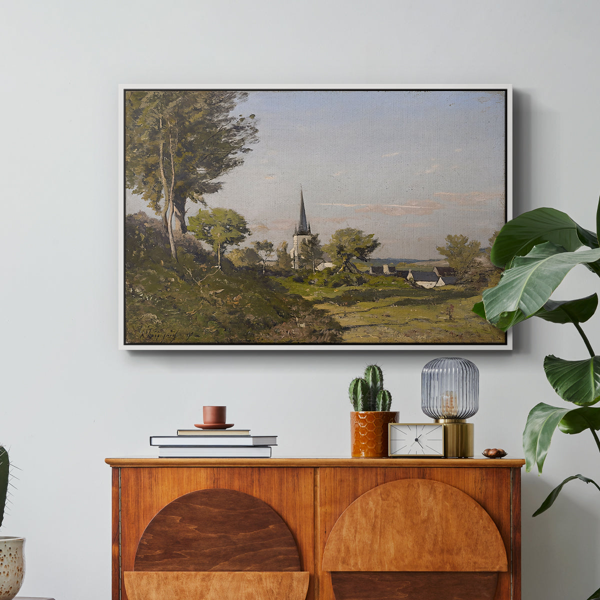 Village Landscape with Church, 1891 - Floater Framed Canvas Print