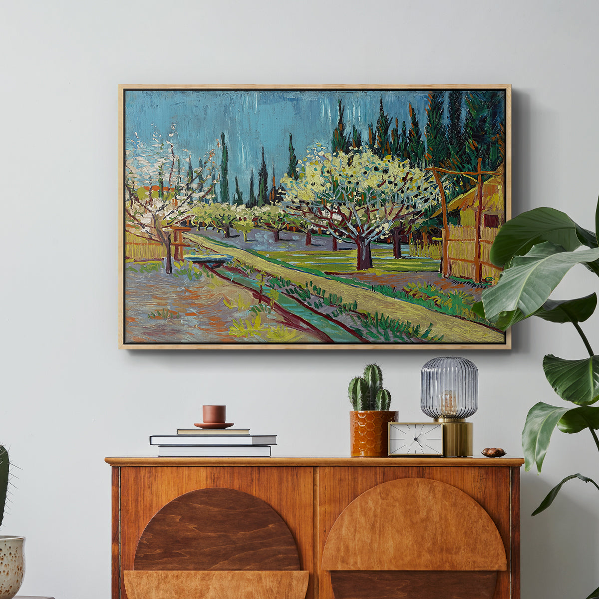 Orchard in Blossom, Bordered by Cypresses, 1888 - Floater Framed Canvas Print