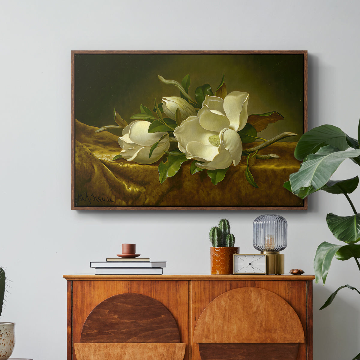 Magnolias on Gold Velvet Cloth, c. 1888-1890 - Floater Framed Canvas Print