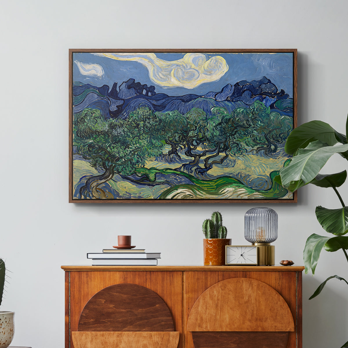 Olive Trees with the Alpilles in the Background, 1889 - Floater Framed Canvas Print