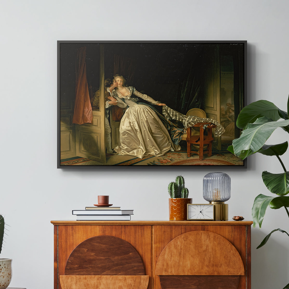 The Stolen Kiss (Le Baiser à la dérobée), c. 1788 - Floater Framed Canvas Print
