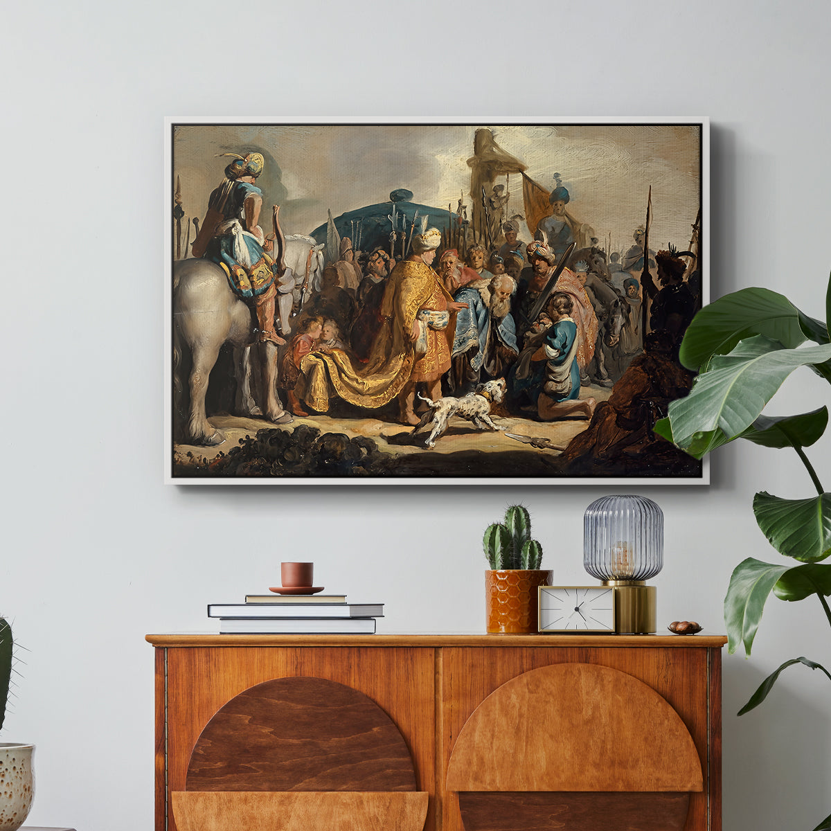 David with Goliath's Head in front of Saul, for Rembrandt, 1627 - Floater Framed Canvas Print