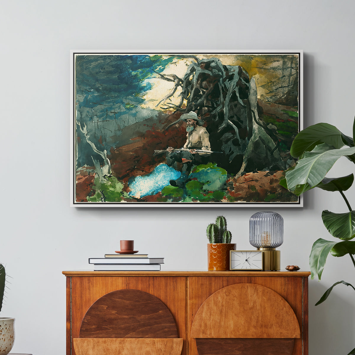 Campfire, Adirondacks, 1892 - Floater Framed Canvas Print