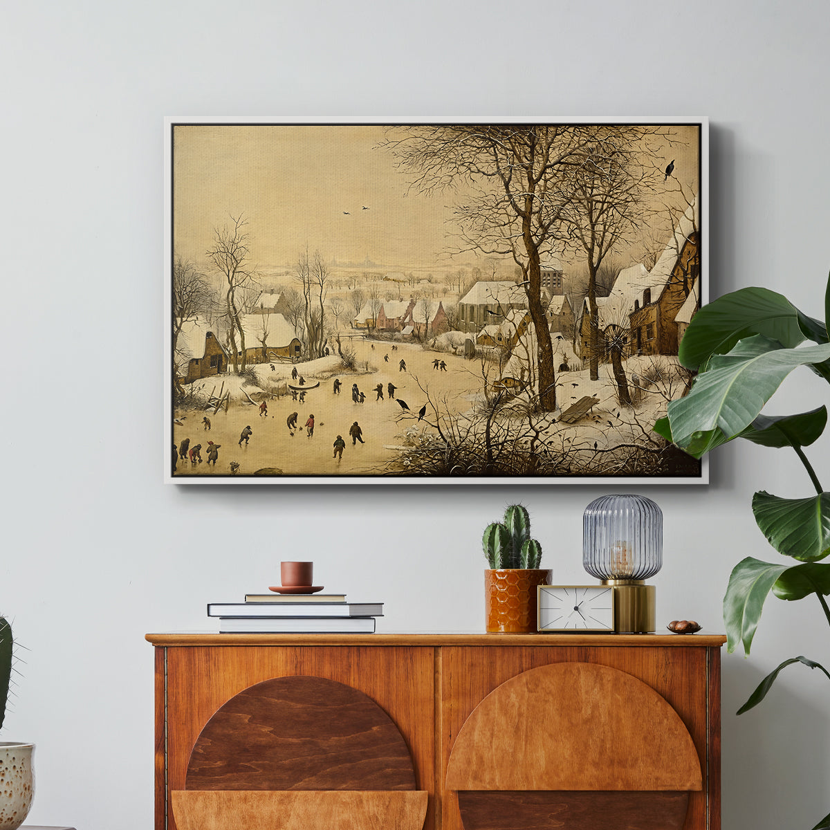 Winter Landscape with Skaters and Bird Trap, 1565 - Floater Framed Canvas Print