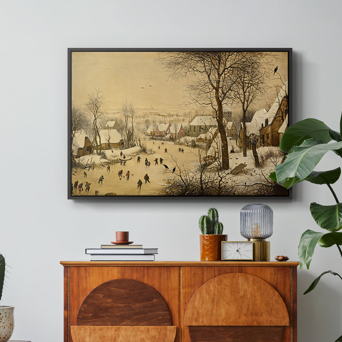 Winter Landscape with Skaters and Bird Trap, 1565 - Floater Framed Canvas Print
