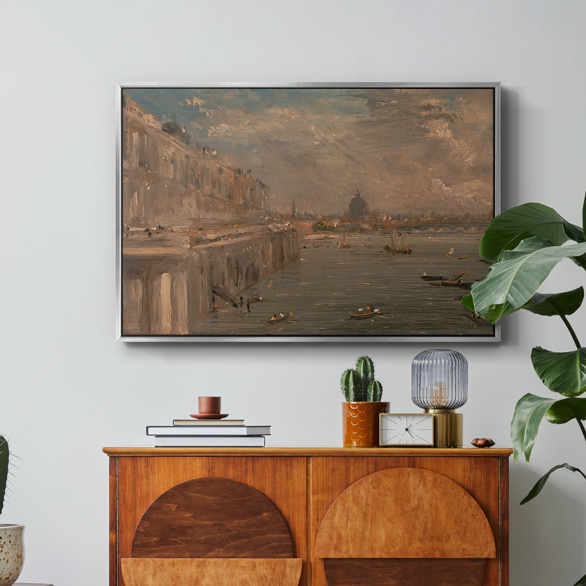 Somerset House Terrace from Waterloo Bridge, c. 1819 - Floater Framed Canvas Print
