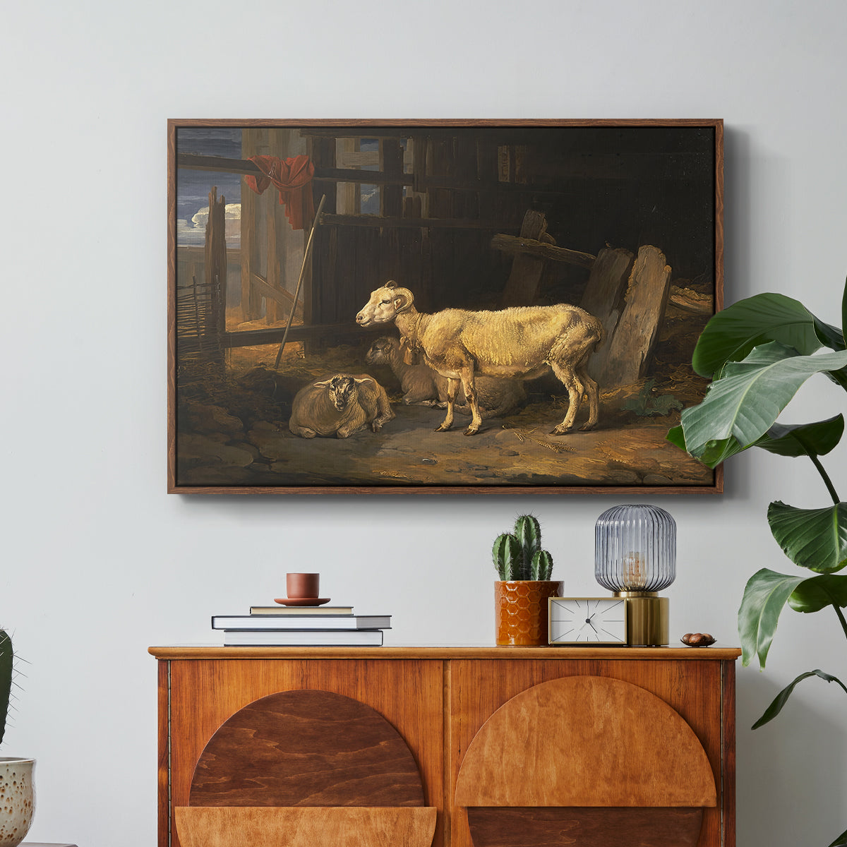 Sheep in a Stable, 1810 - Floater Framed Canvas Print