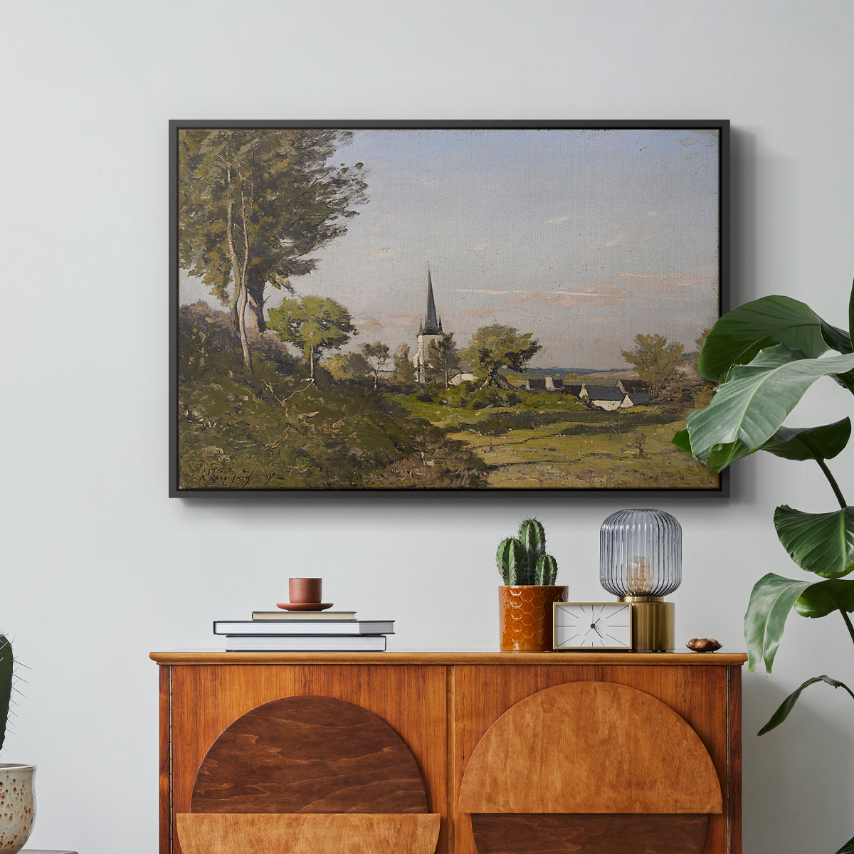 Village Landscape with Church, 1891 - Floater Framed Canvas Print