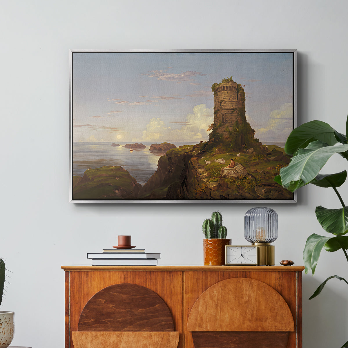 Italian Coast Scene with Ruined Tower, 1838 - Floater Framed Canvas Print