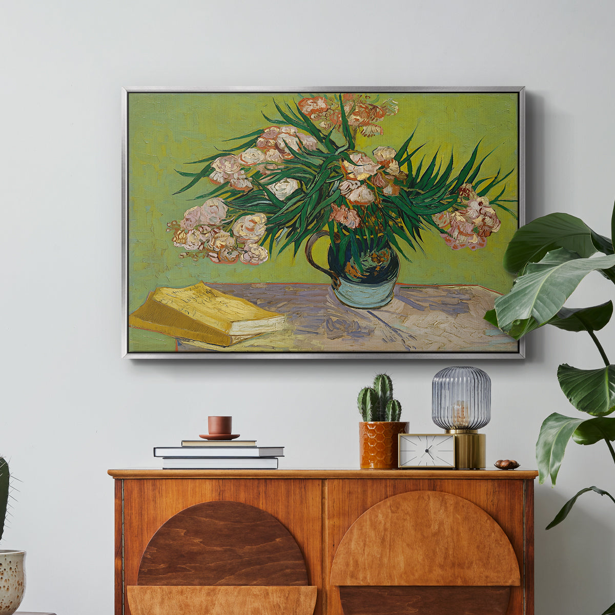 Vase with Oleanders and Books, 1888 - Floater Framed Canvas Print