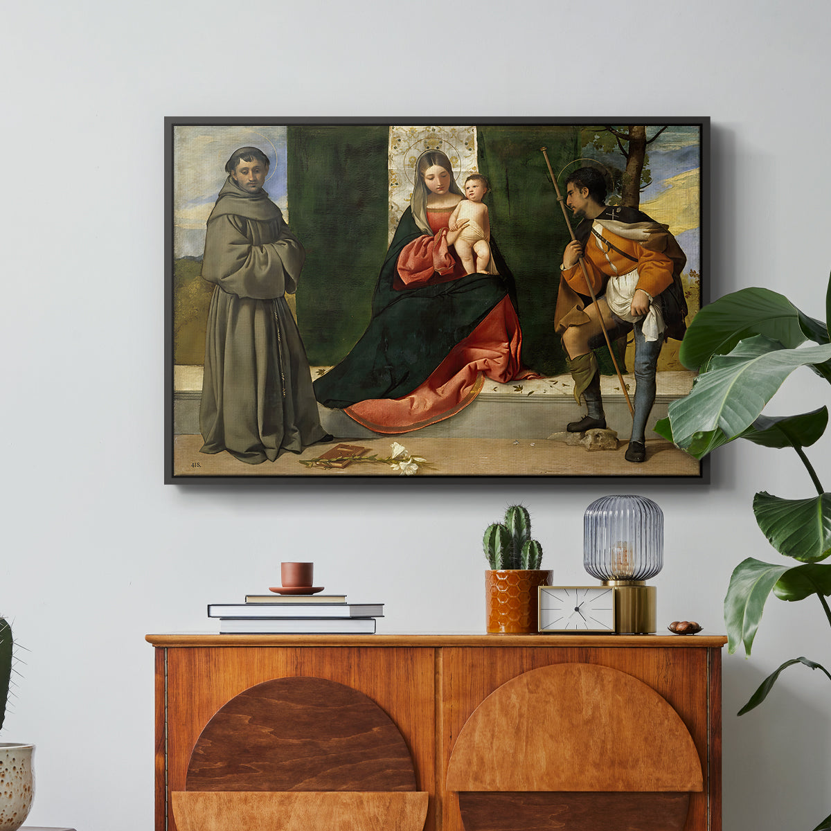 Madonna and Child with Saints Anthony of Padua and Roch, c. 1510 - Floater Framed Canvas Print