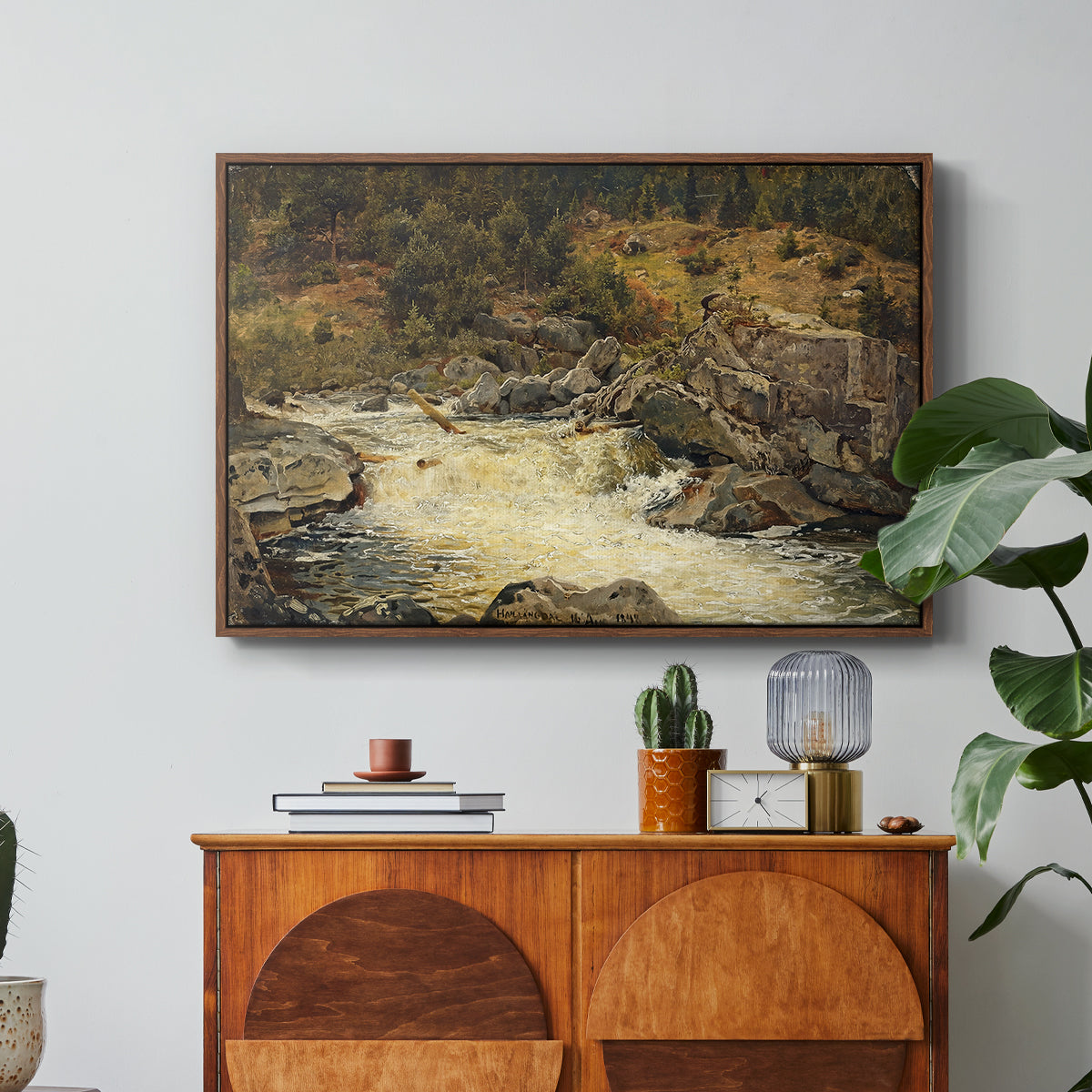 Waterfall in Hallingdal, 1848 - Floater Framed Canvas Print