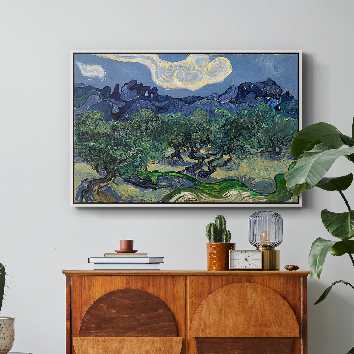 Olive Trees with the Alpilles in the Background, 1889 - Floater Framed Canvas Print