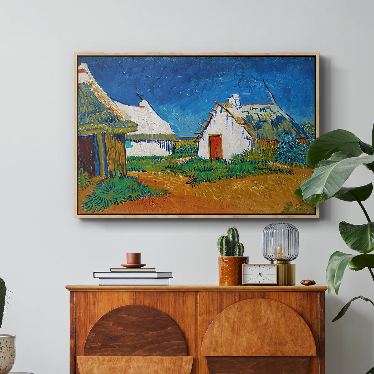 Three White Cottages at Saintes-Maries, 1888 - Floater Framed Canvas Print