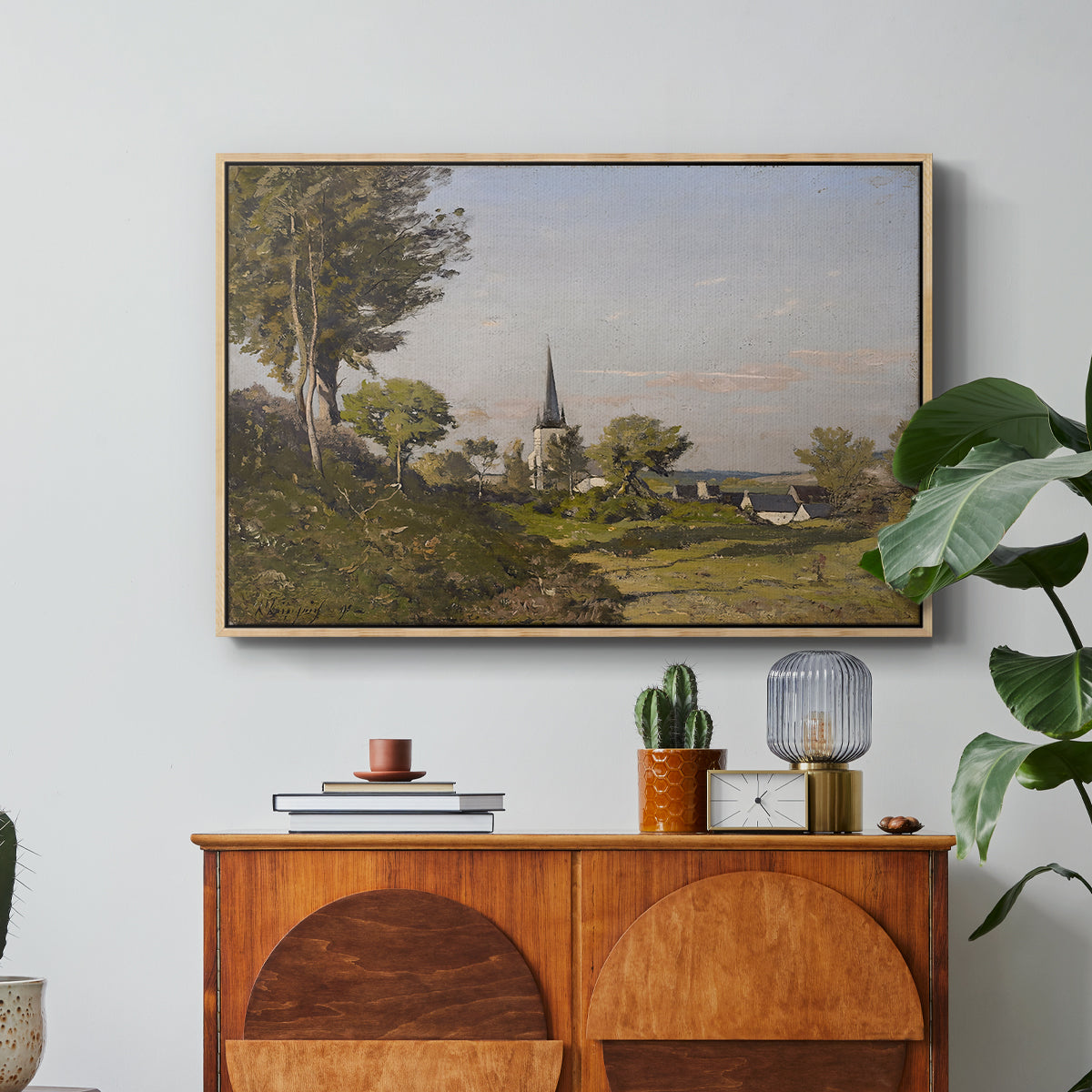 Village Landscape with Church, 1891 - Floater Framed Canvas Print