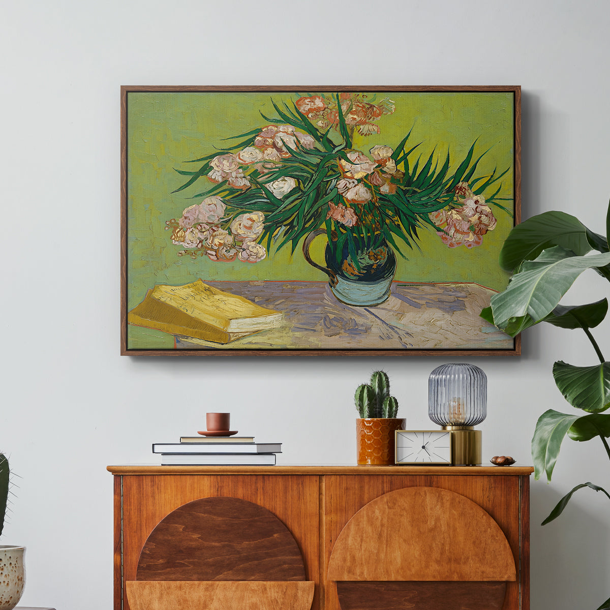 Vase with Oleanders and Books, 1888 - Floater Framed Canvas Print