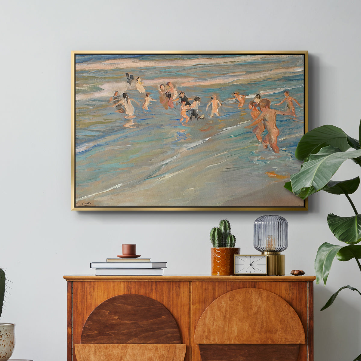 Children Playing on the Beach in Valencia, c. 1908 - Floater Framed Canvas Print