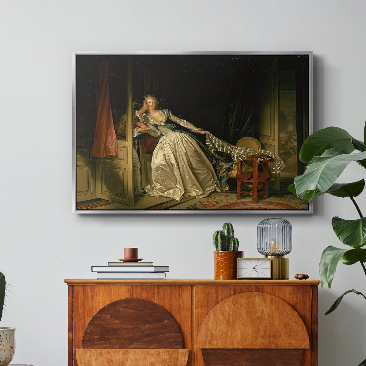 The Stolen Kiss (Le Baiser à la dérobée), c. 1788 - Floater Framed Canvas Print