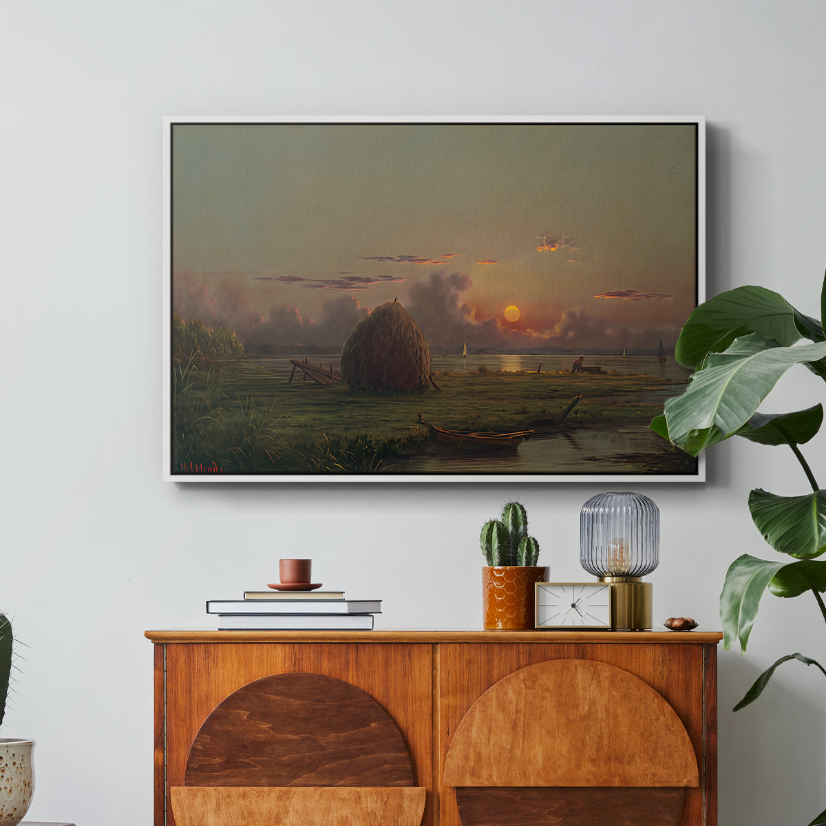 Haystack at Sunset, 1880 - Floater Framed Canvas Print
