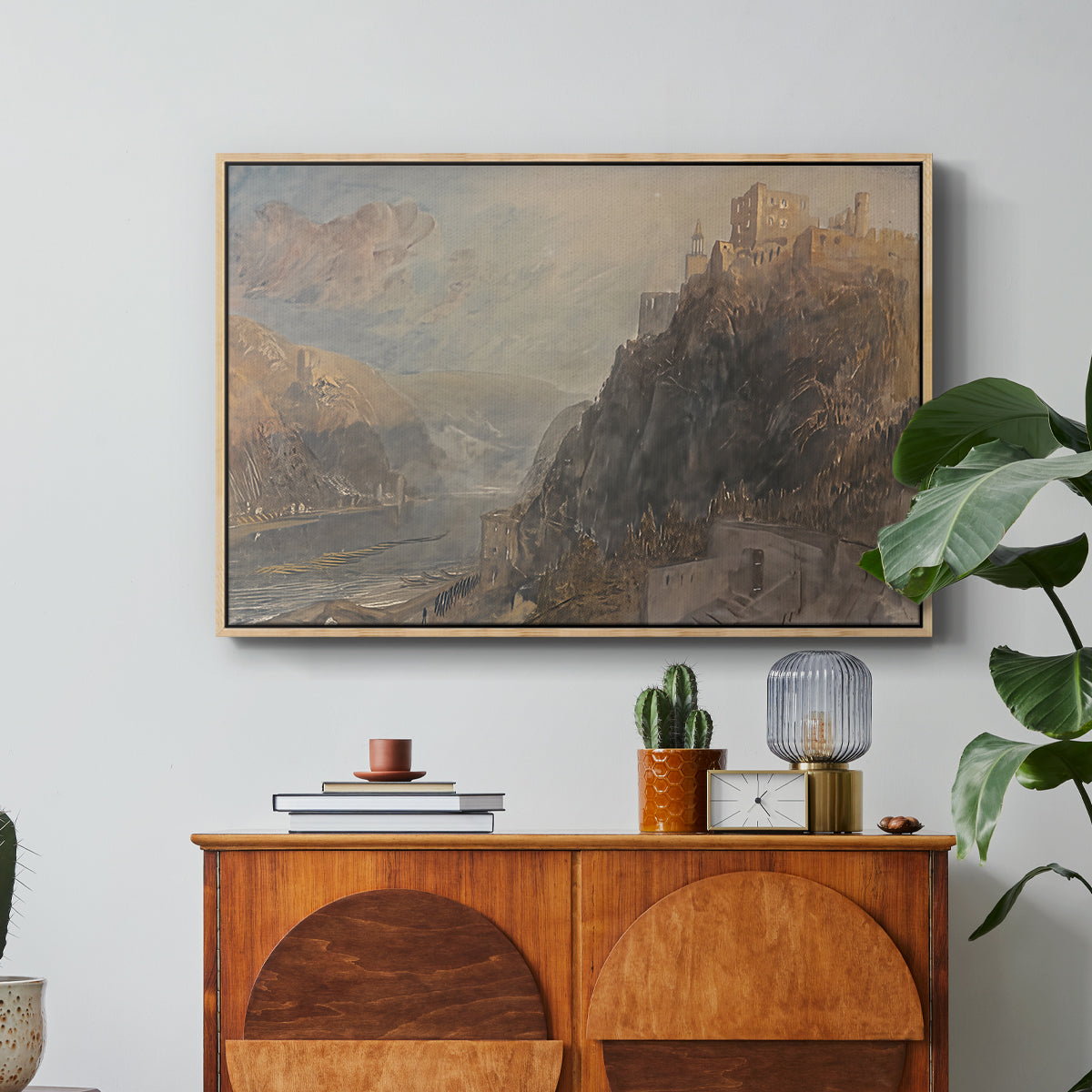 Rheinfels Looking to Katz and Gourhausen, 1817 - Floater Framed Canvas Print