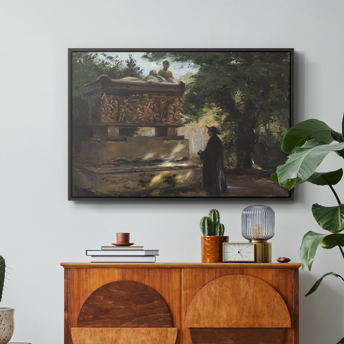 A Catholic Priest in Front of a Sarcophagus, c. 1857 - Floater Framed Canvas Print