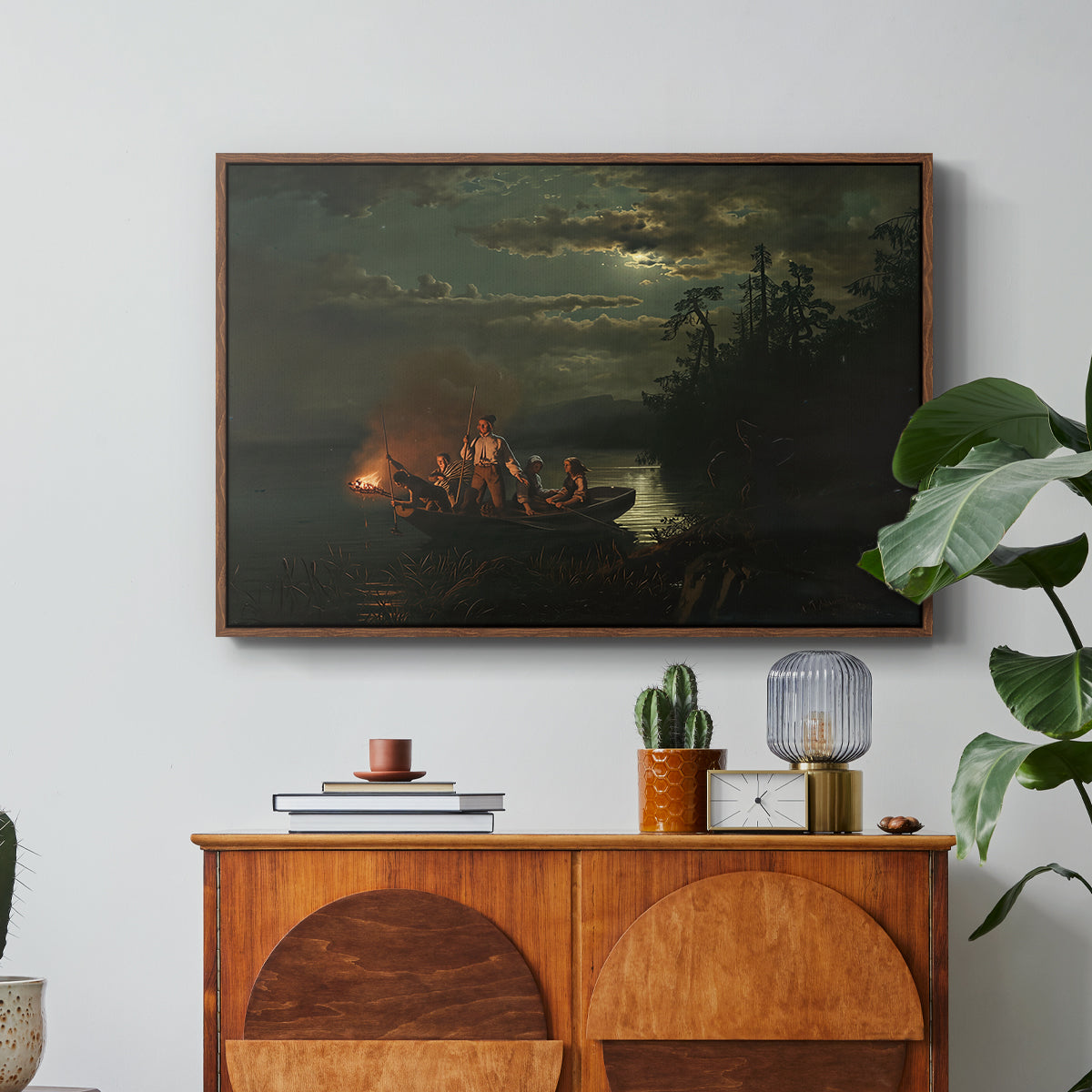 Spear Fishing on Lake Krøderen, 1851 - Floater Framed Canvas Print