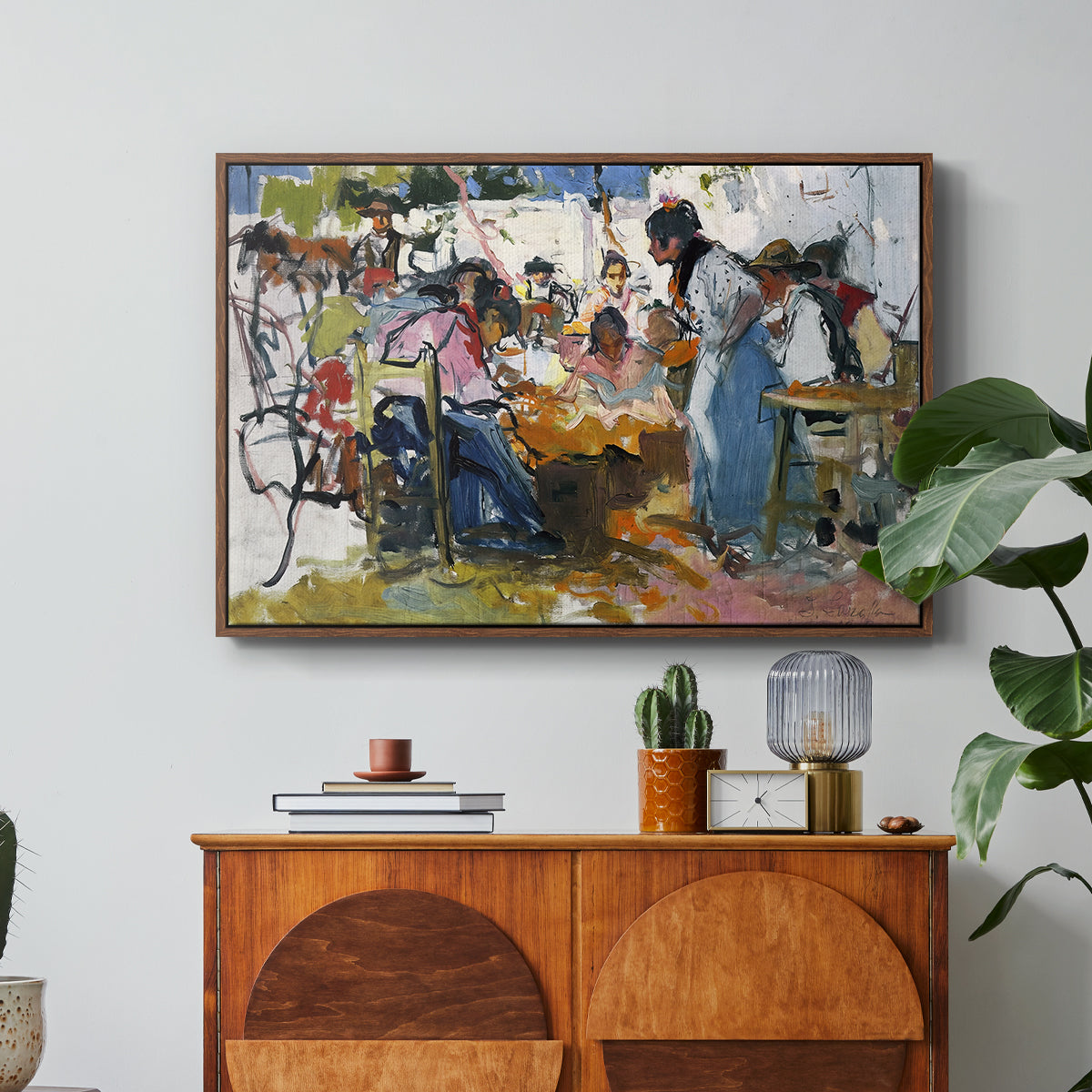 Net Menders in Valencia, 1909 - Floater Framed Canvas Print