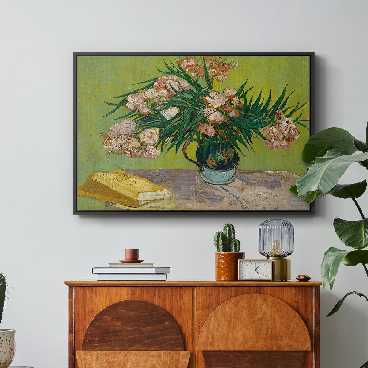 Vase with Oleanders and Books, 1888 - Floater Framed Canvas Print