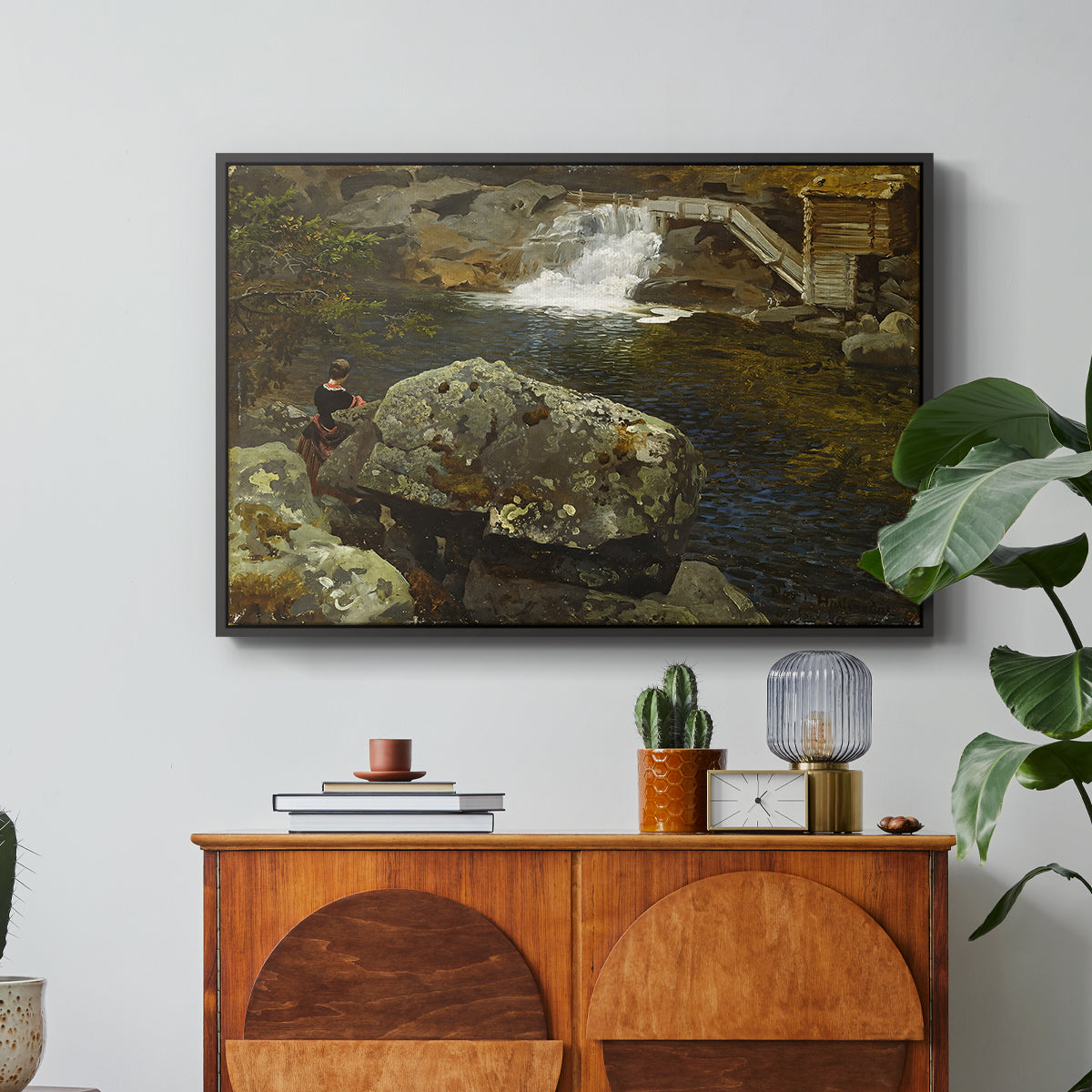 By the Mill Pond (En Mølledam), 1850 - Floater Framed Canvas Print