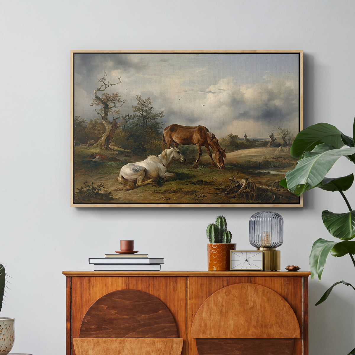 Two Horses on the Pasture, c. 1825 - Floater Framed Canvas Print