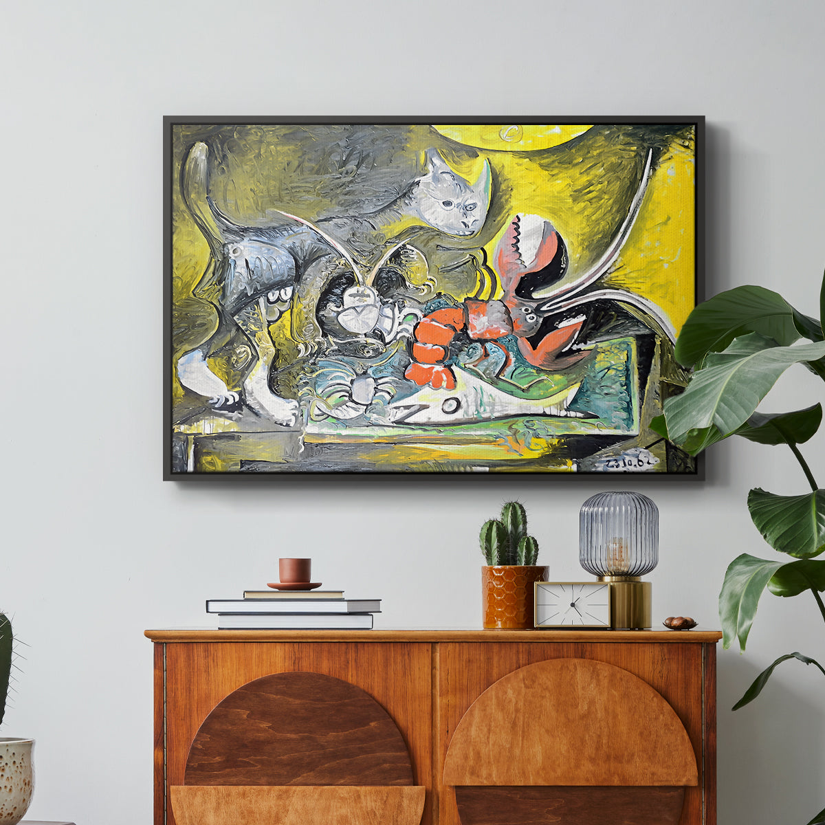 Still Life with Cat and Lobster, 1962 - Floater Framed Canvas Print