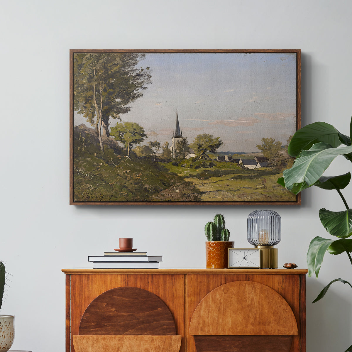 Village Landscape with Church, 1891 - Floater Framed Canvas Print