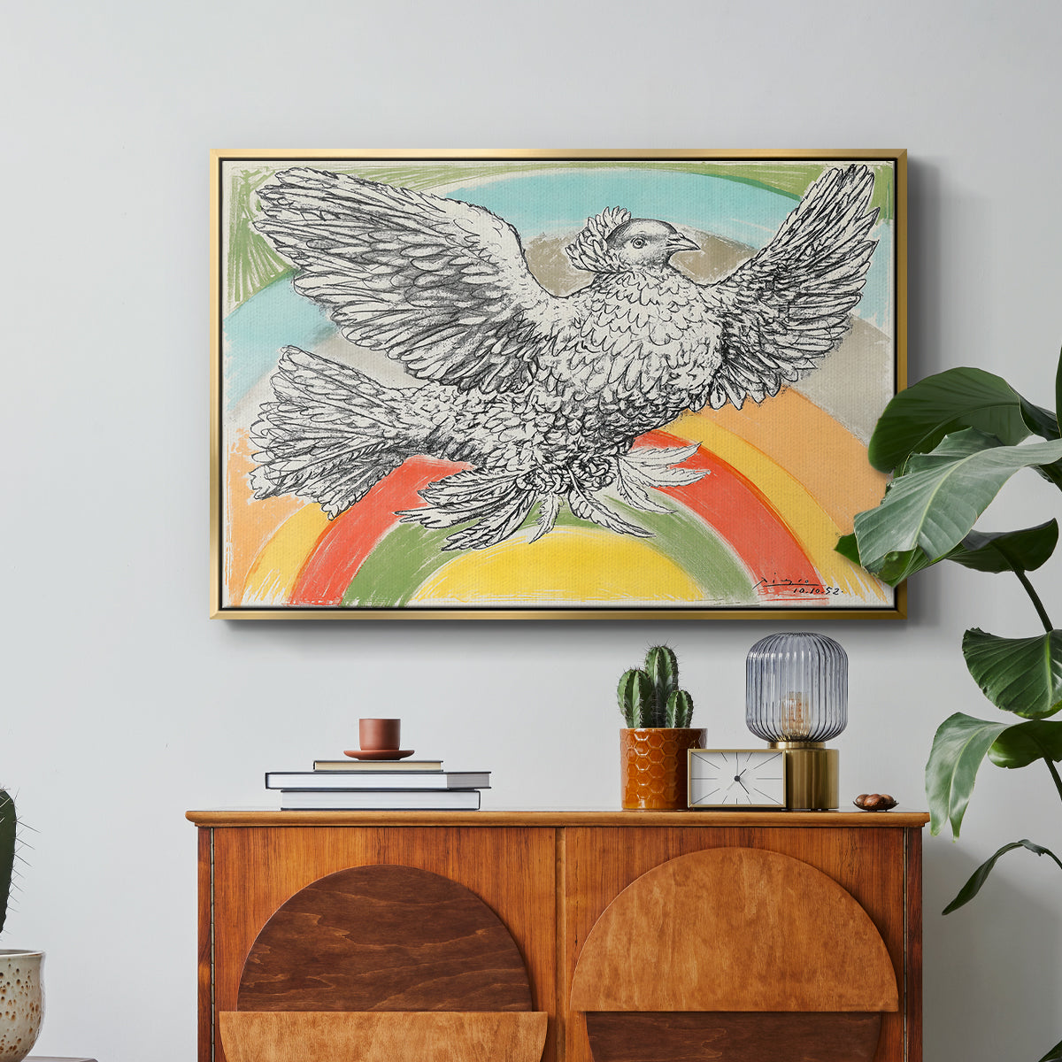 Flying Dove with Rainbow (Colombe volant à l'Arc-en-ciel), 1952 - Floater Framed Canvas Print