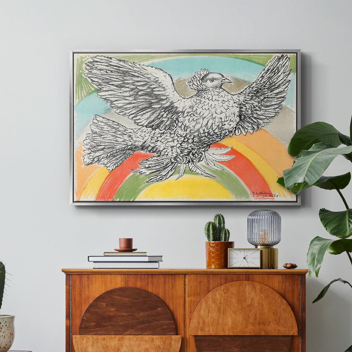 Flying Dove with Rainbow (Colombe volant à l'Arc-en-ciel), 1952 - Floater Framed Canvas Print