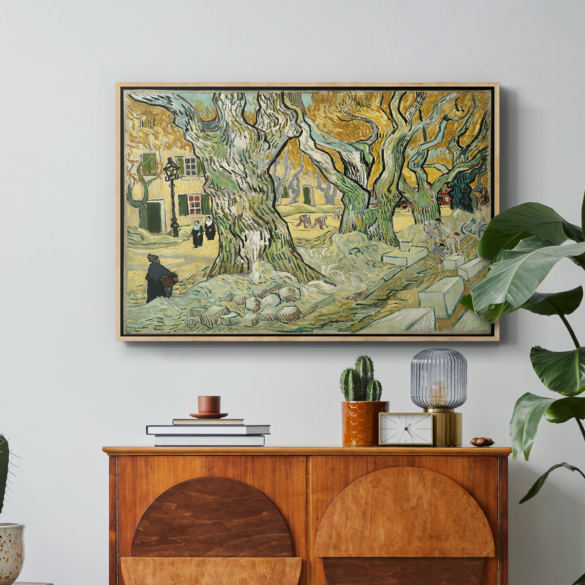 The Large Plane Trees (Road Menders at Saint-Rémy), 1889 - Floater Framed Canvas Print