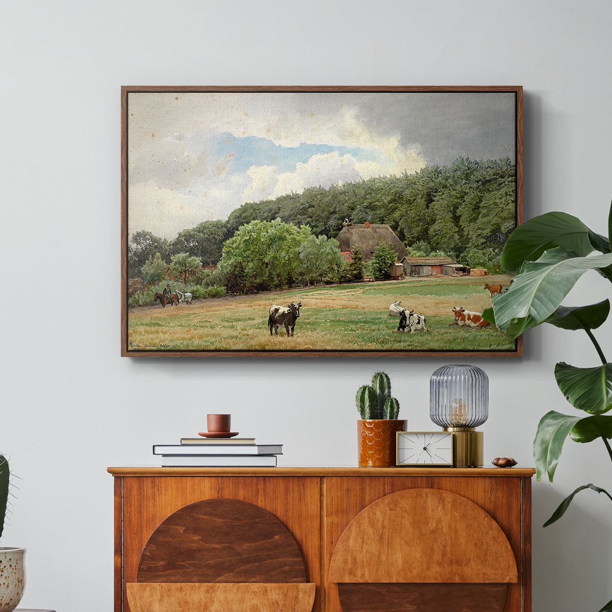 Farm with Grazing Cows (Bondegård med beitende kuer), 1892 - Floater Framed Canvas Print