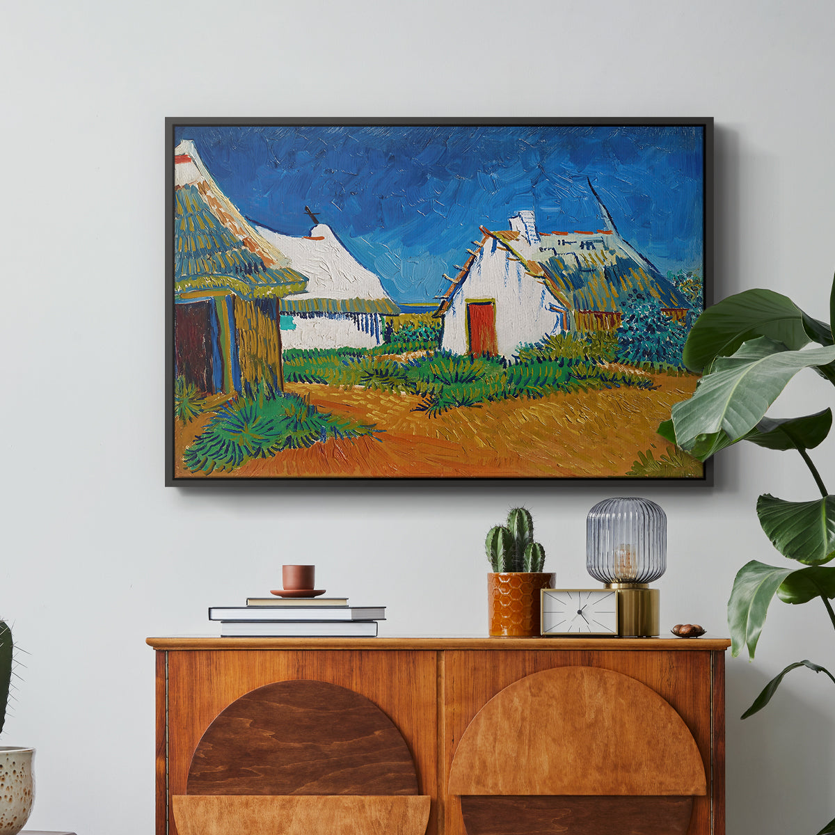 Three White Cottages at Saintes-Maries, 1888 - Floater Framed Canvas Print