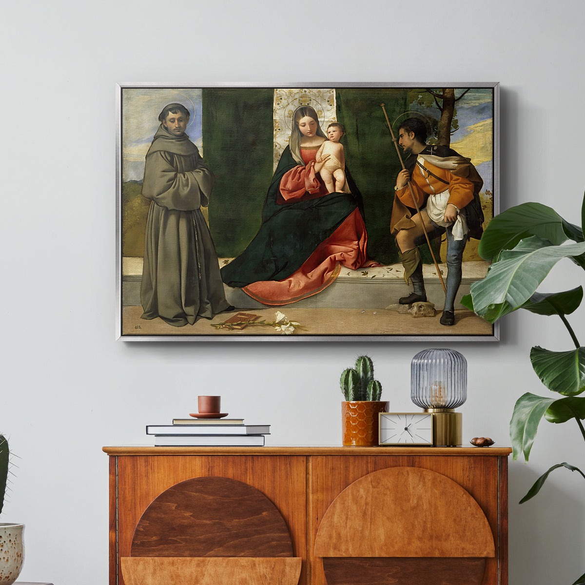Madonna and Child with Saints Anthony of Padua and Roch, c. 1510 - Floater Framed Canvas Print