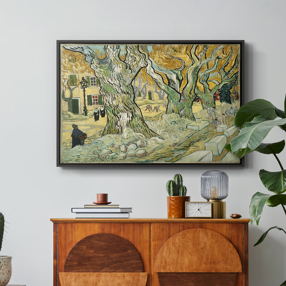 The Large Plane Trees (Road Menders at Saint-Rémy), 1889 - Floater Framed Canvas Print