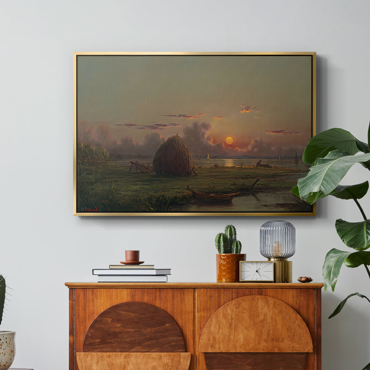 Haystack at Sunset, 1880 - Floater Framed Canvas Print