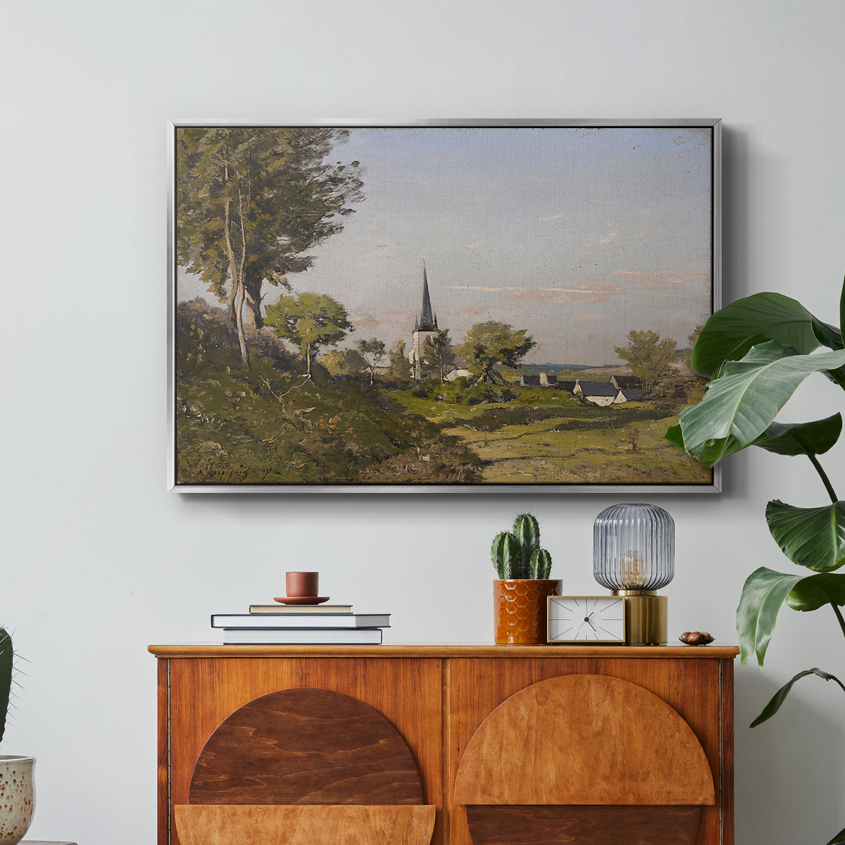 Village Landscape with Church, 1891 - Floater Framed Canvas Print