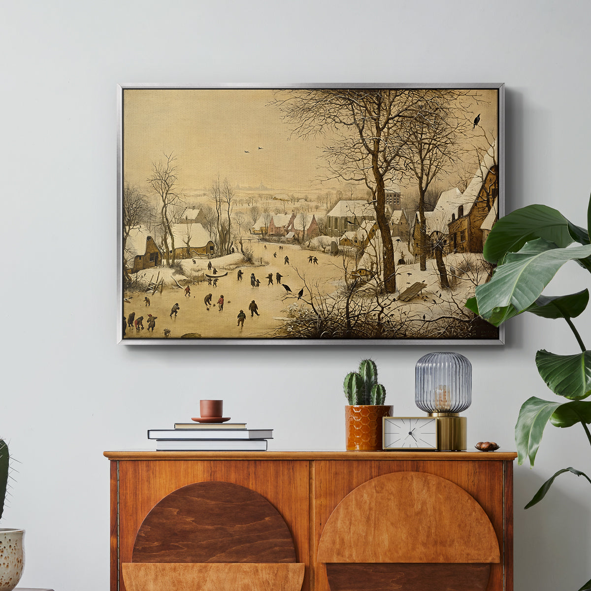 Winter Landscape with Skaters and Bird Trap, 1565 - Floater Framed Canvas Print