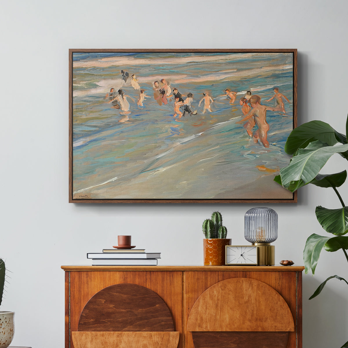 Children Playing on the Beach in Valencia, c. 1908 - Floater Framed Canvas Print